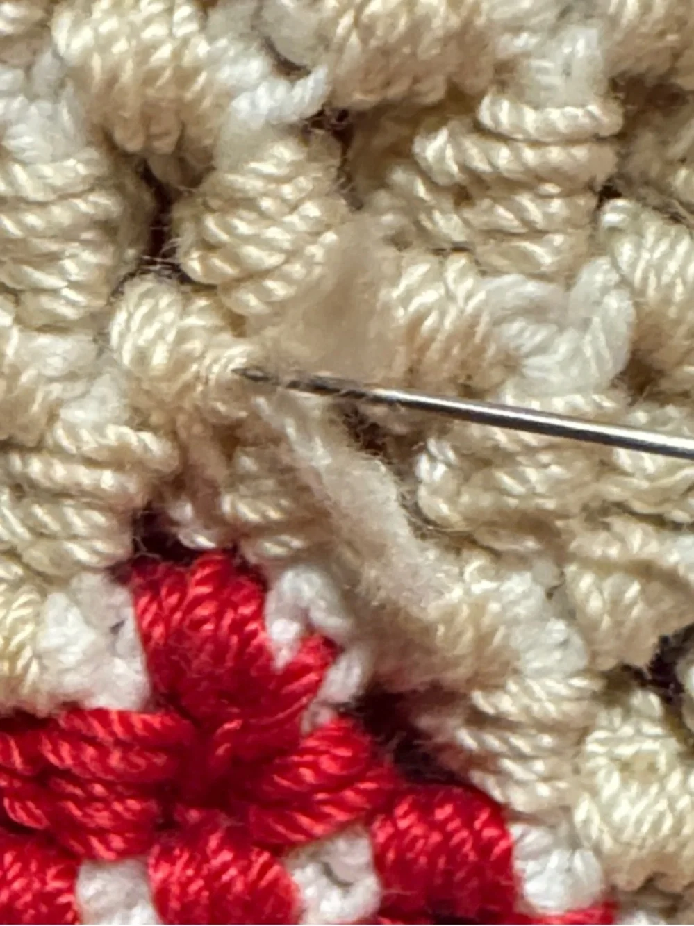 Handmade Red and Cream Crochet Pot Holder or Hot Pad for Table